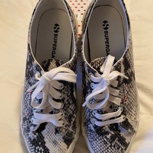 Superga snakeskin shoes.
